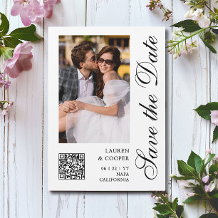 Zwart-wit foto QR-script 'Save The Date'