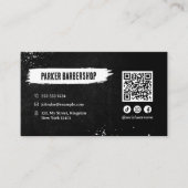 Zwart-wit foto roestige kapper QR-code Visitekaartje (Voorkant)