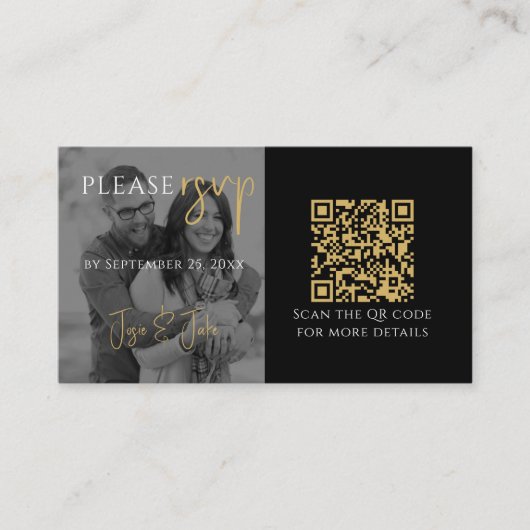 Zwart-wit foto RSVP met QR-code Informatiekaartje (Voorkant)
