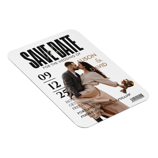 Zwart-wit foto Save The Date Bruiloft Magneet (Rechterzijde)