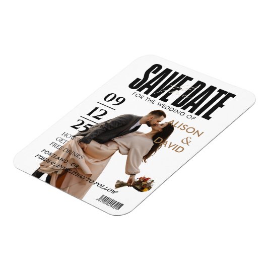 Zwart-wit foto Save The Date Bruiloft Magneet (Linkerzijde)