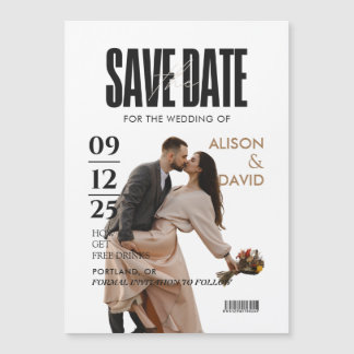 Zwart-wit foto Save The Date Bruiloft Magnetische Uitnodiging