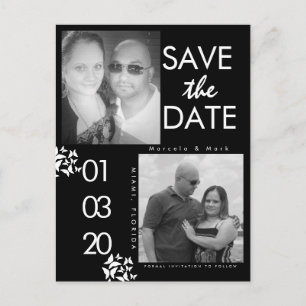 Zwart-wit foto Save The Dates Vlinder Ansichtkaart Briefkaart