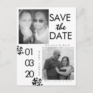 Zwart-wit foto save the dates vlinder briefkaart