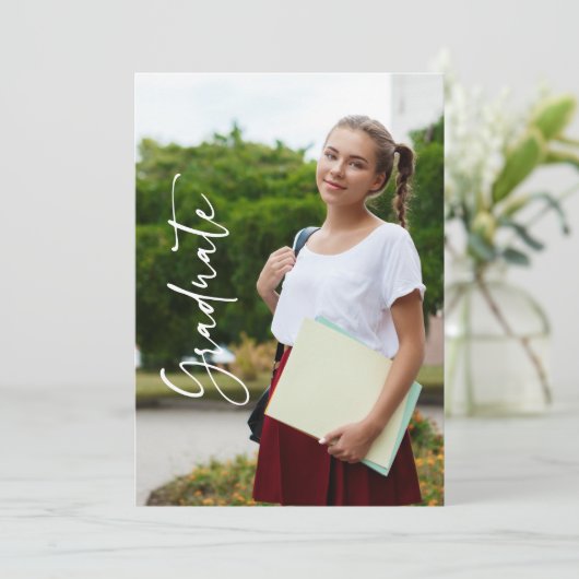 Zwart-wit foto script afstudeeraankondiging kaart (Staand voorkant)