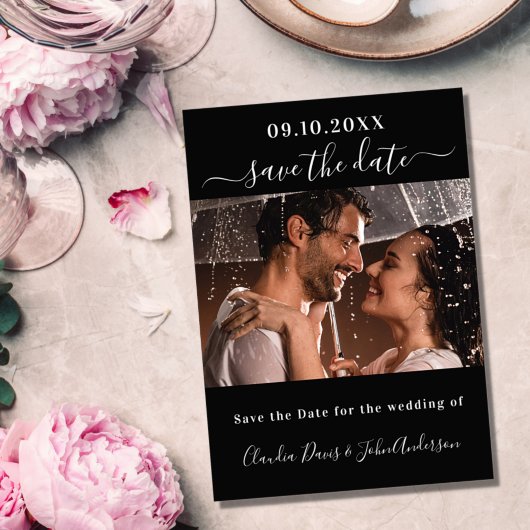 Zwart-wit foto script modern elegant save the date