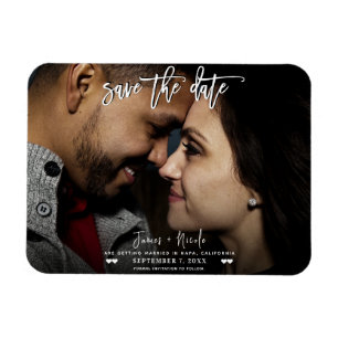 Zwart-wit foto script save the date bruiloft magneet