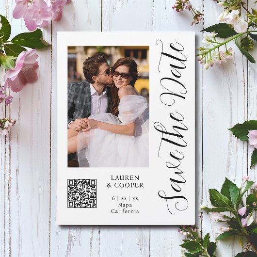 Zwart-wit foto-script 'Save The Date' QR-code