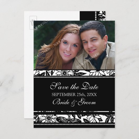 Zwart Wit Foto Sla de datum bruiloft Briefkaarten (Voorkant / Achterkant)
