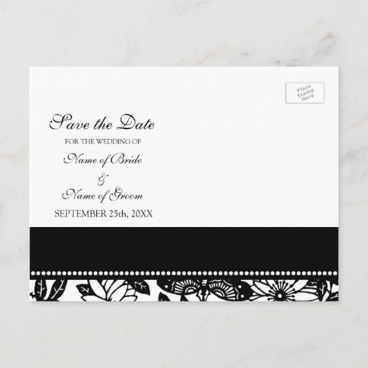 Zwart Wit Foto Sla de datum bruiloft Briefkaarten (Achterkant)