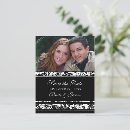 Zwart Wit Foto Sla de datum bruiloft Briefkaarten (Staand voorkant)