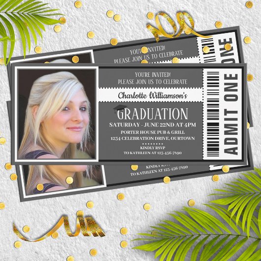 Zwart|Wit Foto Ticket Afstudeerfeest Kaart