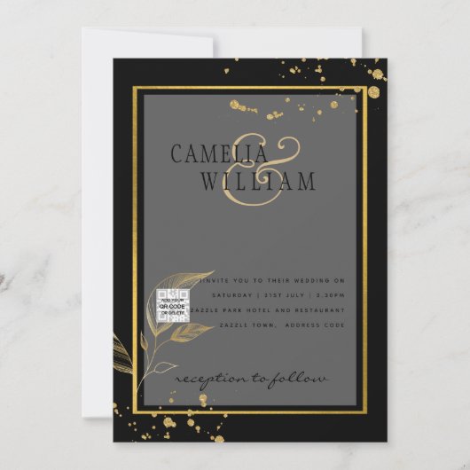 Zwart Wit Foto Trouw Uitnodiging QR Code Bewaar Da (Voorkant)