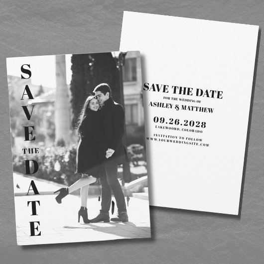 Zwart-wit foto trouwdag 'save the date' kaart