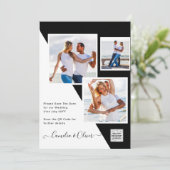 Zwart-wit foto trouwkaart QR-code save the date Kaart (Staand voorkant)