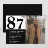 Zwart-wit foto uitnodiging 87ste verjaardag (Voorkant / Achterkant)