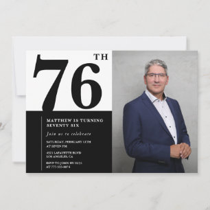 Zwart-wit foto uitnodiging voor 76ste verjaardag