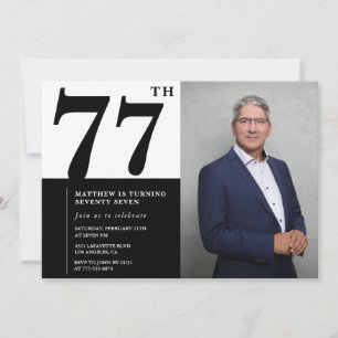 Zwart-wit foto uitnodiging voor 77ste verjaardag