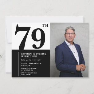 Zwart-wit foto uitnodiging voor 79ste verjaardag