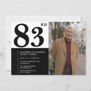 Zwart-wit foto uitnodiging voor 83ste verjaardag