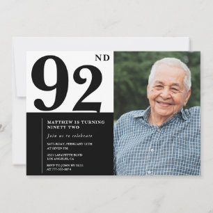 Zwart-wit foto uitnodiging voor 92ste verjaardag
