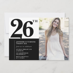 Zwart-wit foto uitnodigingen voor 26e verjaardag