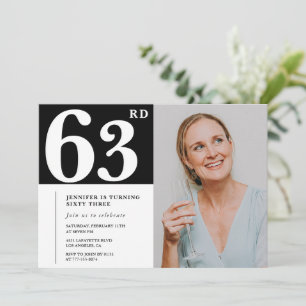 Zwart-wit foto uitnodigingen voor 63e verjaardag