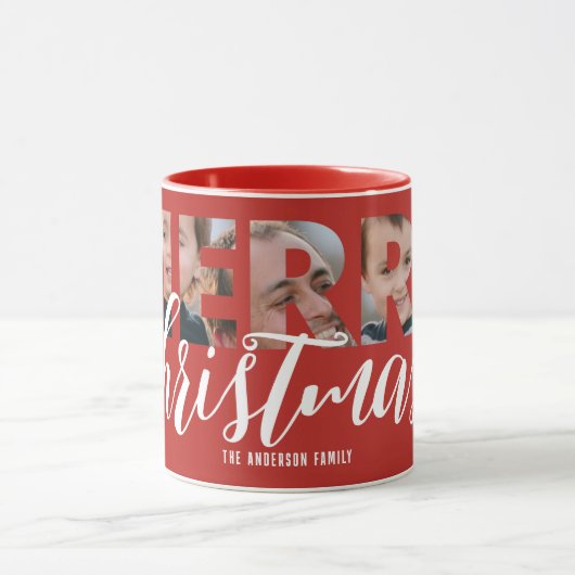 Zwart-wit Foto uploaden in tekst Red Christmas Mok (Midden)