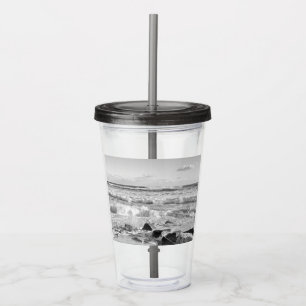 Zwart-wit foto van Atlantische oceaan golven Acryl Drinkbeker