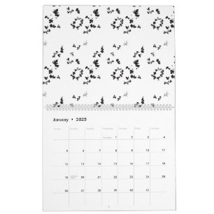 Zwart-wit foto van bladeren op een witte achtergro kalender