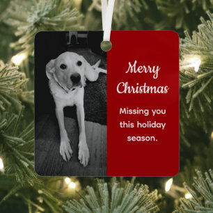 Zwart-wit foto van droevige hond die jou mist Rood Metalen Ornament