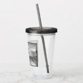 Zwart-wit foto van druivenbladeren Initiaal grijs Acryl Drinkbeker (Links)