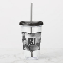 Zwart-wit foto van druivenbladeren Initiaal grijs Acryl Drinkbeker