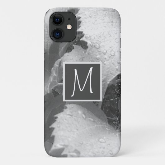 Zwart-wit foto van druivenbladeren Initiaal grijs Case-Mate iPhone Case (Achterkant)