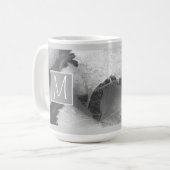 Zwart-wit foto van druivenbladeren Initiaal grijs Koffiemok (Voorkant links)