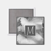 Zwart-wit foto van druivenbladeren Initiaal grijs Magneet (Voorkant / Achterkant)