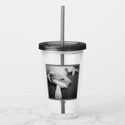 Zwart-wit foto van een mooie hond slapen acryl drinkbeker (Voorkant)