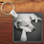 Zwart-wit foto van een mooie hond slapen sleutelhanger (Voorkant)