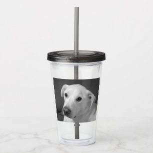 Zwart-wit foto van een mooie zielige hond acryl drinkbeker