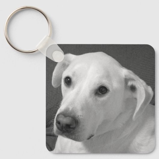 Zwart-wit foto van een mooie zielige hond sleutelhanger (Voorkant)