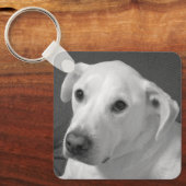 Zwart-wit foto van een mooie zielige hond sleutelhanger (Voorkant)
