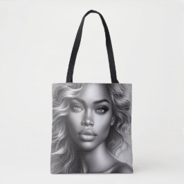 Zwart + Wit foto van een vrouw op herbruikbare boo Tote Bag