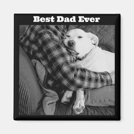 Zwart-wit foto van hond knuffelen met papa magneet (Voorkant)