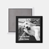 Zwart-wit foto van hond spelen met papa liefde magneet (Voorkant / Achterkant)