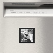 Zwart-wit foto van hond spelen met papa liefde magneet (Insitu (Vaatwasser))