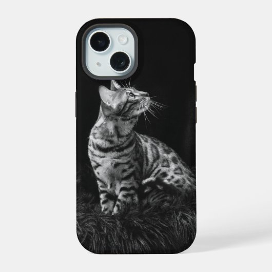 Zwart-wit foto van kat Personaliseerbaar iPhone 15 Case (Achterkant)