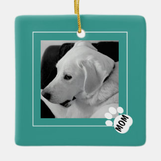 Zwart-wit foto van knuffel hond Moeder Poot Teal Keramisch Ornament