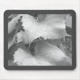 Zwart-wit foto van natte en dewy druivenbladeren muismat