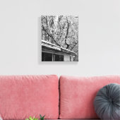 Zwart-wit foto van rustieke sneeuwwinter scène canvas afdruk (Insitu (Woonkamer))