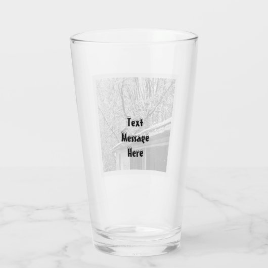 Zwart-wit foto van rustieke sneeuwwinter scène glas (Achterkant)